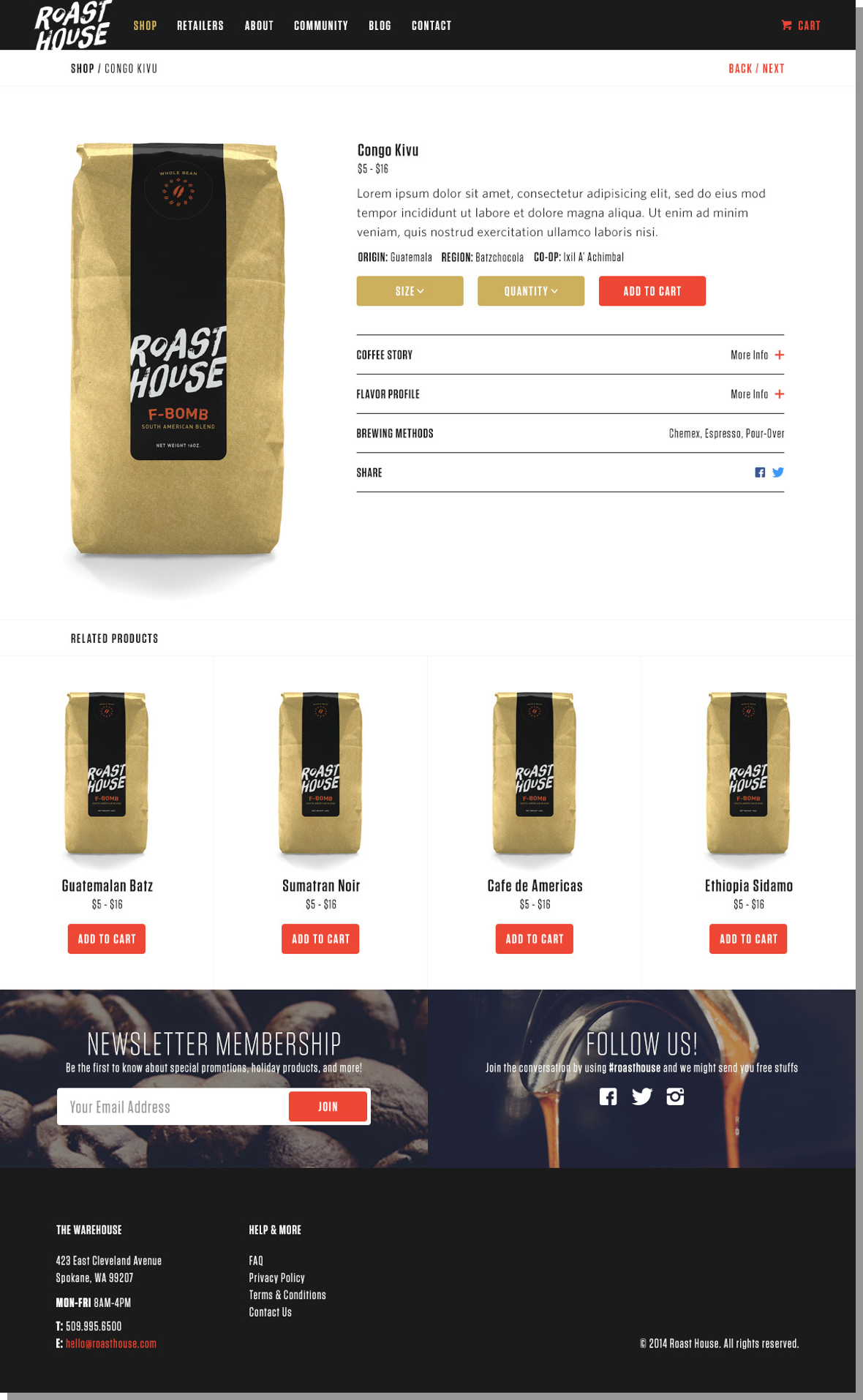 Roast House Coffee Product Screen